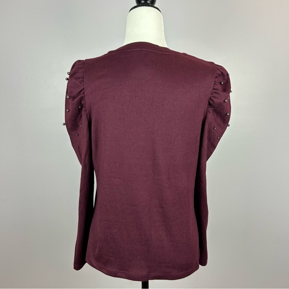 Reitmans Rock & Shine Embellished Plum Sweater - Pearls on Puff Sleeves Size M - Picture 4 of 11